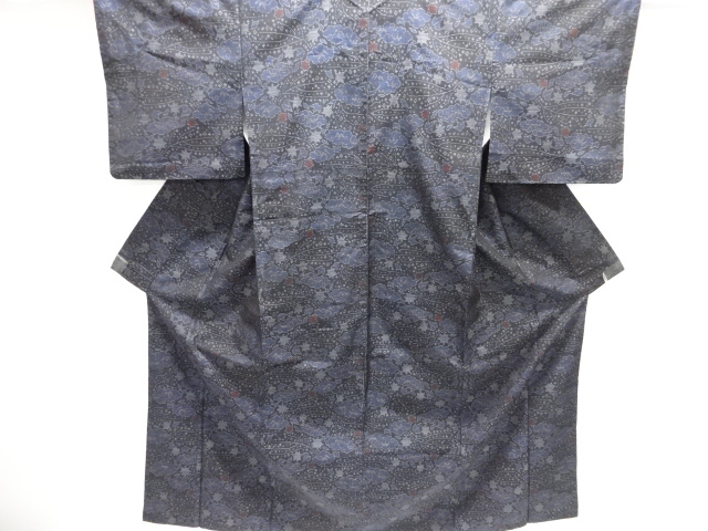 JAPANESE KIMONO / DORO OSHIMA TSUMUGI / WOVEN CLOUD & LEAVES